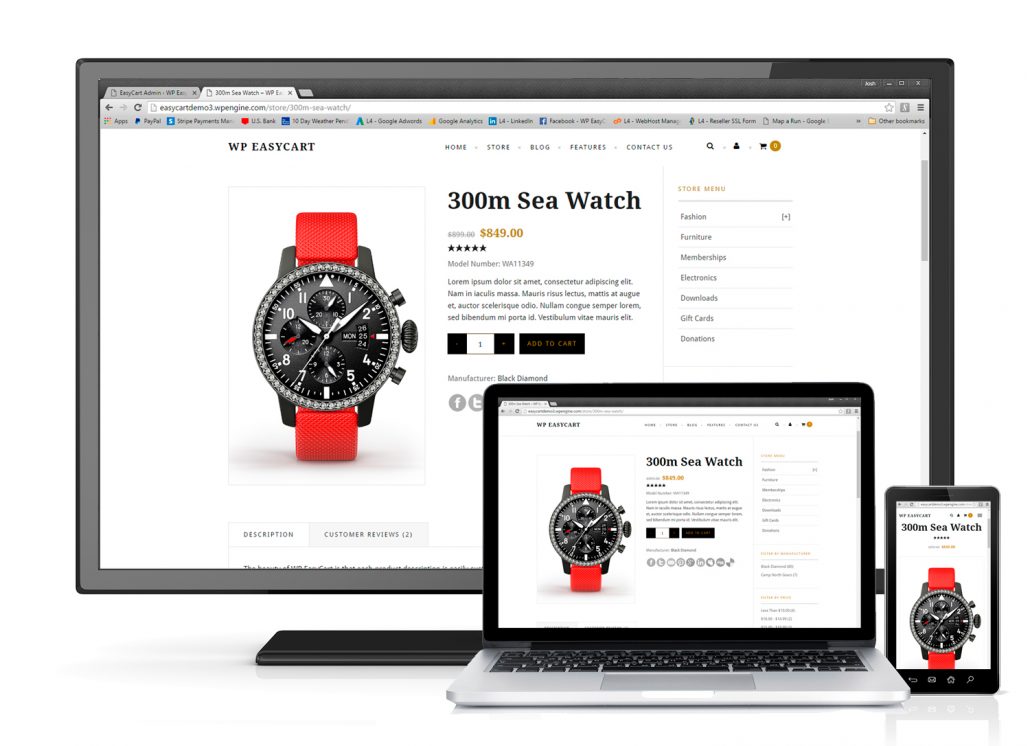 WP EasyCart WordPress.org plugin listing showing version 5.9.3 with 3,000-plus active installations and a 4.5 out of 5 rating from 206 reviews.